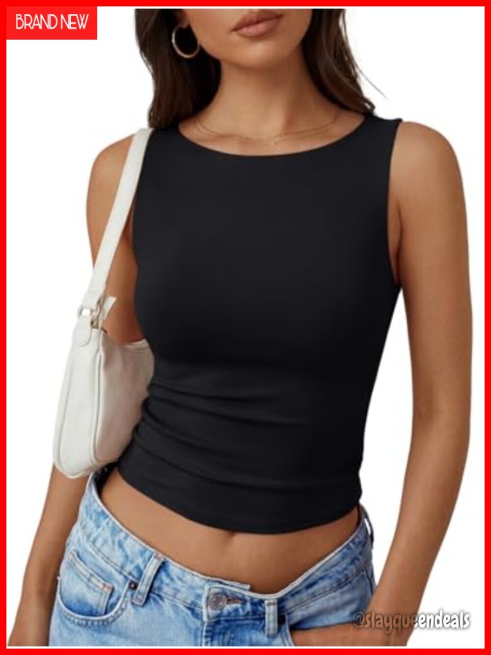 Women's Double Lined Boat Neck Tank Top Stretch Slim Fit